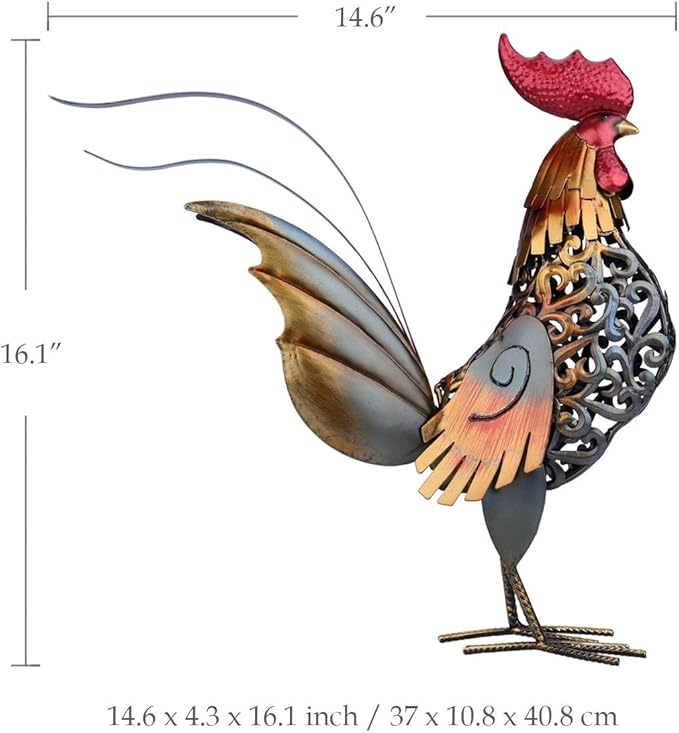 Too-arts Metal Sculpture Carved Iron Rooster Home Furnishing Artwork Craft Gifts