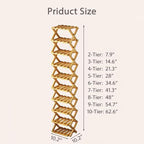 The 9-Tier No-Assembly Bamboo Rack, Folding Bamboo Shoe Rack Organizer with Collapsible Vertical Design, Space-Saving & No-Tool Assembly, for Entryways,Corners,Bedrooms,Balconies (Yellow,3)