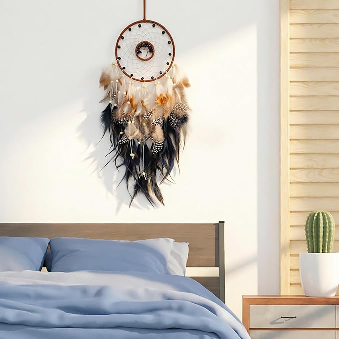 Black Dream Catcher Wall Decor Crystal Tree of Life Dream Catchers Handmade Feather Dreamcatcher Wall Hanging Ornament for Bedroom Living Room Home Decor