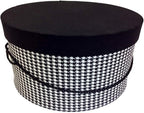 Sarah's Hat Boxes Classic Houndstooth Hat Box – 14.75" x 7.5" (Dia. x Ht.) Handmade in USA – Odorless Non-Toxic Adhesive, Cording Handle – Premium Storage for Hats & Accessories
