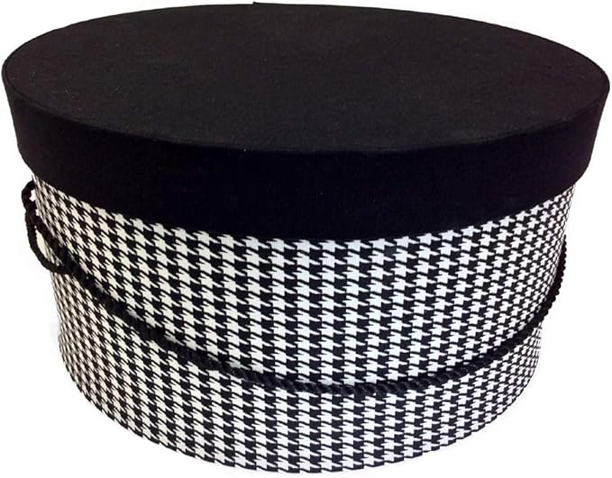 Sarah's Hat Boxes Classic Houndstooth Hat Box – 8.75" x 4.5" (Dia. x Ht.) Handmade in USA – Odorless Non-Toxic Adhesive, Cording Handle – Premium Storage for Hats & Accessories
