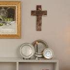 Christian Wood Cross Wall Decor - Minimally Primitive Wood with Textured Style Wooden Wall Hanging Cross Farmhouse Vintage Retro Home Decer (Minimalist Style)