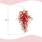 Forsythia Spring Teardrop Swag, 2Pcs Artificial Spring Summer Floral Hanging Swags with Bow for Door Wall Mantel Window Wedding Home Decor (Red)