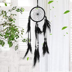 Native Indian Dream Catcher, Colorful/White/Black Dream Catcher with Feathers and Bead for Car Kids Bedroom Wall Hanging Decoration Ornament (Black)