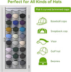 Unjumbly Baseball Hat Rack, 27 Pocket Over-The-Door Hat Organizer with Clear Deep Pockets to Display Baseball Caps Collection, Complete with 3 Over Door Hooks (Grey, 27 Pockets)
