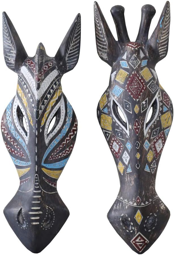 OTARTU 5 by 14 inch African Animal Zebra Mask Wall Decor Sculpture Hand Carved Geometric on Surface,Africa Tribe Style (Zebra)
