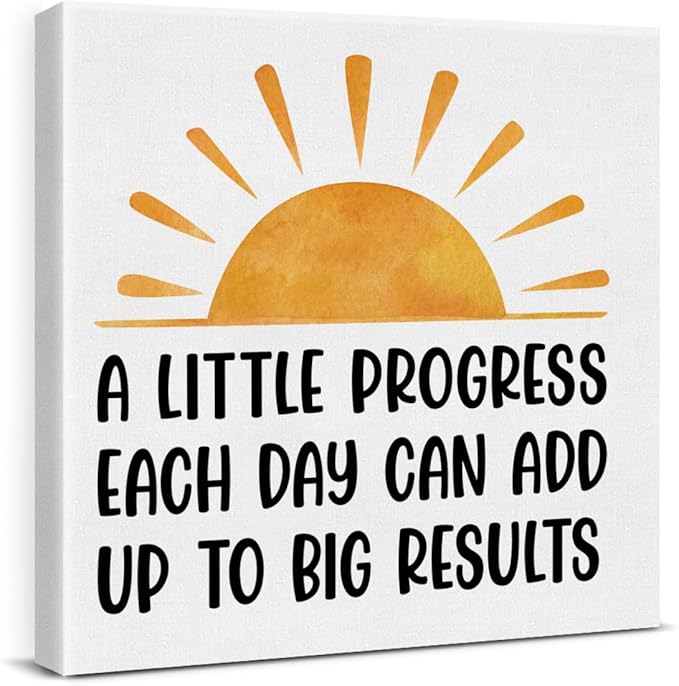 Inspirational Office Wall Art Decor, Motivational Add Up to Big Results Positive Quote Daily Affirmations Artwork Posters for Home Office Gym Classroom Decorations (8 X 8 Inches, Framed)