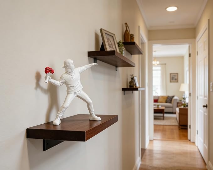 Banksy Flower Thrower Sculpture, 8.5 inch White Banksy Street Graffiti Art Statue Replica, Inspirational Sculpture Gifts Peace Hope