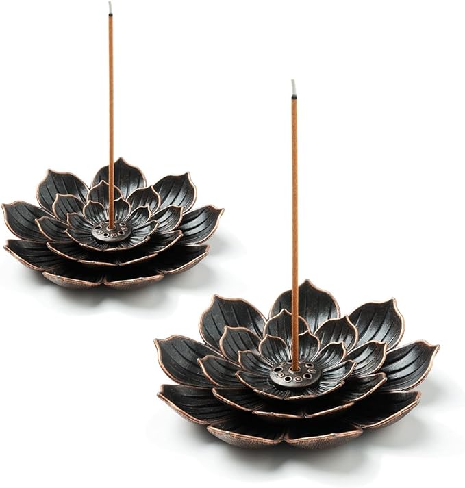 GARMOLY 2 Pack Incense Burner, Incense Holder for Sticks, Brass Lotus Incense Stick Holder