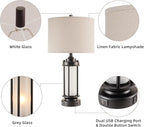 AIEAMPDO Set of 2 Modern Table Lamps for Living Room Bedroom, 25'' Black Retro Industrial Metal Lamp with Glass Nightlight, Contemporary Desk Lamp for Bedside End Table Office, 4 Bulbs Included