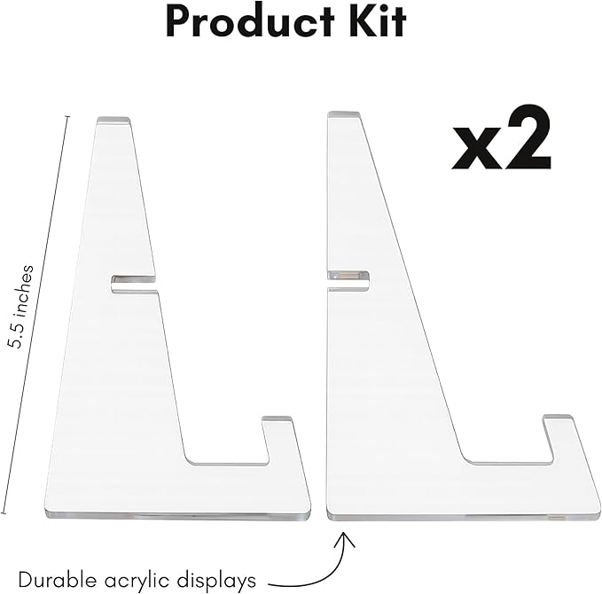 Americanflat Acrylic Easel Stand - 4" Tabletop Easel and Plate Stand - Set of 2 - Lightweight Display Holders for Photos, Cards, Frames, Books, Magazines, Albums - Home or Office Decor