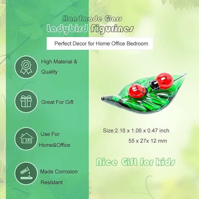Tiny 2.16" Long Ladybird Figurine - Miniature Hand Blown Glass Ladybug Insect Colorful Crystal Animals Statue Decorative Collectible Figurines Décor Gifts