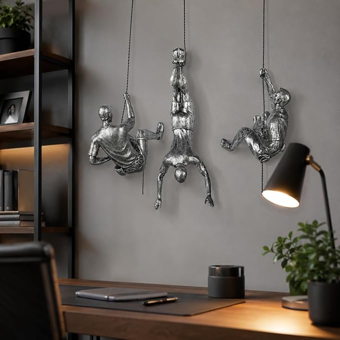 Large Set of 3 Climbing Men Wall Art Decor Sculpture,Nordic Modern Simplicity Decorative Wall Art, Climbing Man Sculptures,Home & Office Climber Gifts