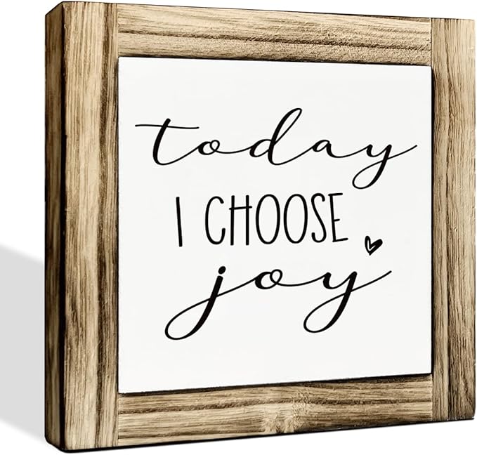 Inspirational Wood Signs, Modern Farmhouse Table Shelf Decor, Office Desk Signs, Home Decor for Living Room Bathroom Kitchen, Positive Mindset Box Sign, Today I Choose Joy Sign, 5.9×5.9 inches