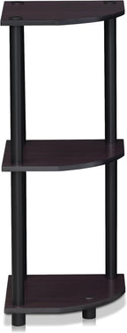 Furinno TURN-N-TUBE Corner Shelf, 3-Tier Corner Bookshelf, Display Storage Shelves with Open Shelves, for Organization and Storage, Living Room, Home Office, Garage, Dark Walnut