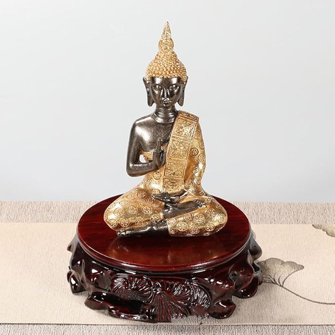 GOLDY&WENDY 5.5'' Rosewood Solid Wood Carved Teapot Vase Bonsai Fishbowl Stone Buddha Ornament Display Stand Pedestal