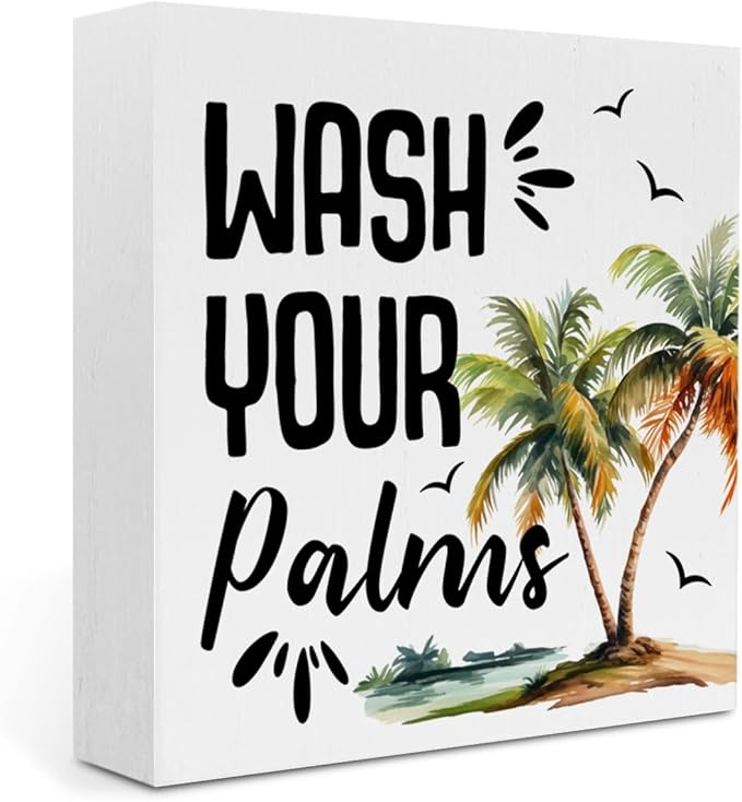 Tropical Bathroom Decor Tropical Decor Wash Your Palms Summer Decorations Wooden Box Sign for Home Office Farmhouse Table Shelf