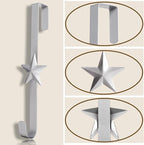 3 Pcs 15 Inch Wreath Hanger for Front Door Star Pattern Garland Hanger Over The Door Metal Door Wreath Decoration Hanger Hook for Various Festive Wreaths Hanging Towels Coats Etc (Silver)