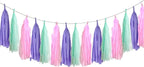 15Pcs Pink Purple and Blue Paper Tassel Garland,Tissue Tassel Banner for for Girls Baby Shower Ocean Theme Under The Sea Birthday Party Decorations
