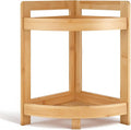 2026 New Bamboo Standing Shelf, 2 Tier Corner Shelf Stand, bathroom counter/sink organizer, Triangular Curved Corner Shelf Stand for Space-Saaving Display Ideal for Bathroom/Kitchen/Living Room