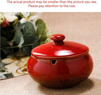Lependor Ceramic Ashtray with Lids, Windproof, Cigarette Ashtray for Indoor or Outdoor Use，Ash Holder for Smokers,Desktop Smoking Ash Tray for Home Office Decoration- Red