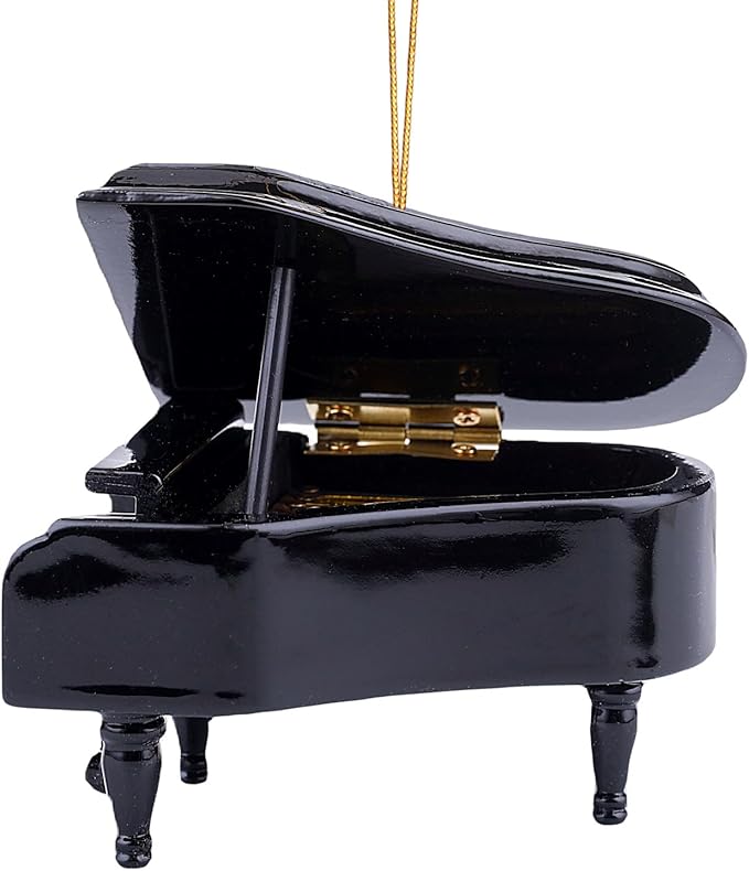 3.15" Wooden String Miniature Grand Piano Hanging Ornament Mini Musical Instrument Replica Music Birthday Gifts Holiday Tree Home Decoration Display Ornament Model (Black, 3.15" Piano)