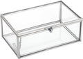 Hipiwe Vintage Glass Keepsake Box Rectangle Jewelry Display Organizer Lidded Box Home Decor Accent Decorative Box for Storage Trinket Rings Bracelet, Silver, Small