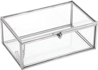 Hipiwe Vintage Glass Keepsake Box Rectangle Jewelry Display Organizer Lidded Box Home Decor Accent Decorative Box for Storage Trinket Rings Bracelet, Silver, Small