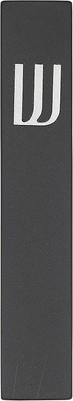 A&S Mezuzot Modern Concrete Mezuzah Case with Scroll, Easy Peel and Stick Mezuza (Black+ Silver Shin, 7 Inches)