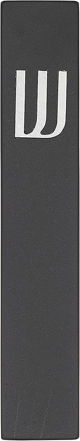 A&S Mezuzot Modern Concrete Mezuzah Case with Scroll, Easy Peel and Stick Mezuza (Black+ Silver Shin, 7 Inches)