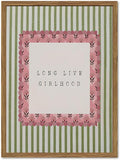 Long Live Girlhood Wall Art Vintage Girl Nursery Wall Decor Picture, Pink and Green Striped Baby Girls Poster Canvas Print Painting Artwork for Living Room Bedroom 12x16 inch Wood Framed