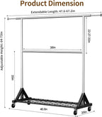 Luxspire Heavy Duty Clothes Rack Load 600 LBS, Double Rod Clothing Rack, Rolling Garment Racks with Lockable Wheels, Shelves, Adjustable Laundry Hanging Racks for Clothes