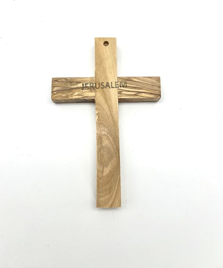 Olive Wood Wall Cross from Bethlehem, Wall Hanging Wooden Crosses, Christening Confirmation Cross Gift, Baptism Gifts, Holy Wall Cross, Hand Made religious décor Cross Holy Land (Large 8" x 5")