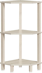 YUFAM 3-Tier Corner Shelf with Sturdy 5-Leg Base, Wooden Corner Bookshelf for Small Spaces, Small Corner Table for Living Room, Bedroom, Office, Grey White
