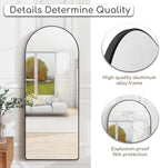 Degfig Arched Full Length Mirror, 64"X21" Floor Length Mirror with Aluminum Alloy Frame, Full Body Mirrors with Stand, Hanging or Leaning Mirrors for Living Room, Bedroom, Black,Round Corner