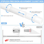 2 Pack Closet Rods for Hanging Clothes, 17 to 28 Inch Heavy Duty Stepless Adjustable Closet Hanging Rod, 1.3 Inch Diameter Metal Closet Rod for Wardrobes Laundry Bedroom RV, White
