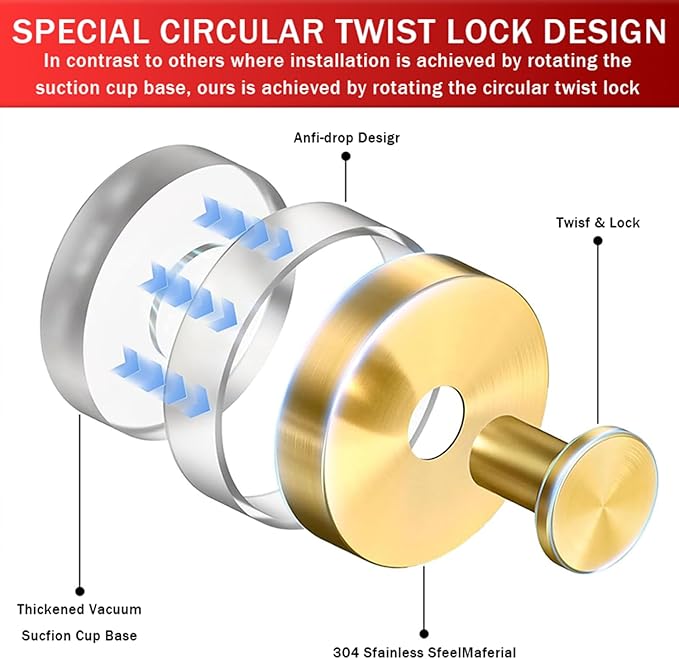 4 Pack Suction Cup Wreath Hanger, 2025 New No Drill Suction Cup Hooks for Door Wreaths, Reusable Holder for Glass Window, Door, Fall, Halloween, Christmas, Welcome Sign(Gold)