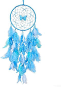 Handmade Feather Dream Catchers, Dream Catchers for Girls with Butterfly, Art Room Decoration for Kids Bedroom, Home Decoration Wedding Party Blessing Gift (Blue)