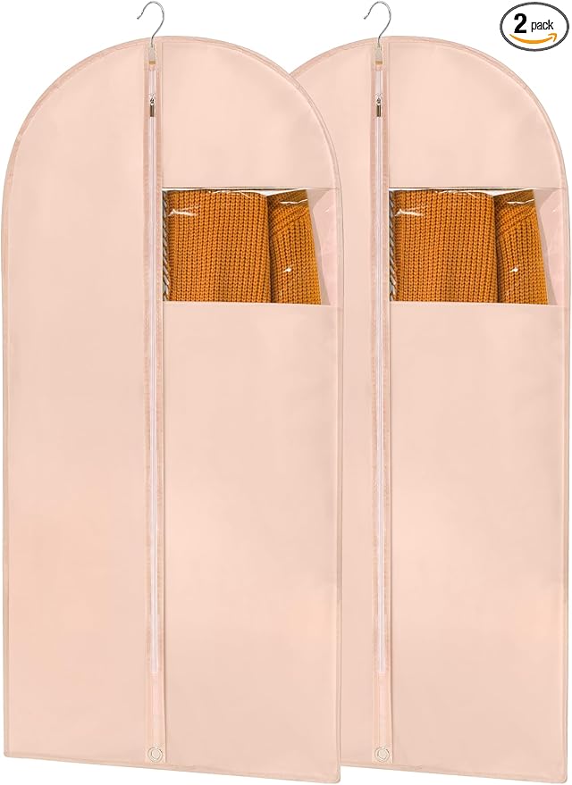 43" Suit Bags for Closet Storage and Travel, Pink Garment Bags for Hanging Clothes, Women’s Suit Cover Bags with Clear Window for Coats, Jackets, Shirts(2 Pack)