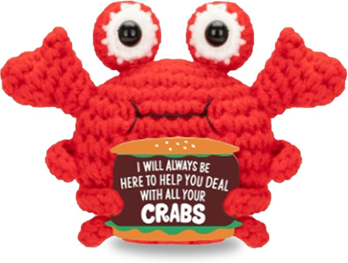 Positive Crochet Crab Animal Emotional Cheer Up Support Stuffed Animal Handmade Birthday Gifts for Christmas Thanksgiving Halloween White Elephant Gift for Women Coworker Friends