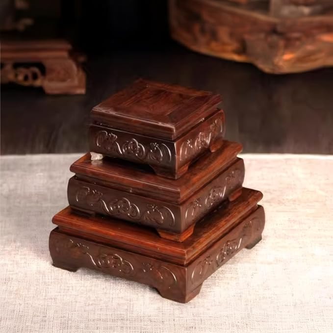 GOLDY&WENDY Square Solid Wood Base Handmade Carved Rosewood Display Stand Vase Teapot Aquarium Lamp Pedestal