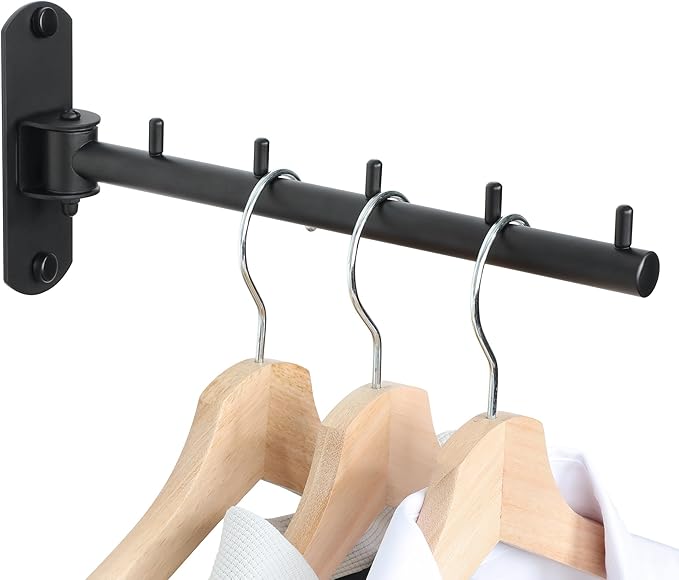Swing Clothes Hanger Rack, Garment Racks Folding Clothes Bar Wall Mounted, 180°Rotation Laundry Drying Rack 304 Stainless Steel Space Saving for Laundry Room Bedroom Balcony, 9.45" Long