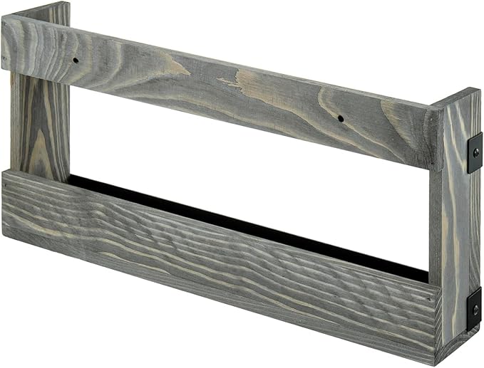MyGift Vintage Gray Solid Wood and Industrial Matte Black Metal Magazine Rack, Wall-Mount or Freestanding Double Wide Book and Magazine Holder Organizer