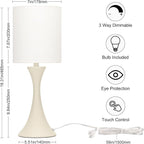 Seaside village Dimmable Bedside Lamp, 3 Way Touch Control Table Lamp, Modern Nightstand Lamp with Beige Shade and Cream Base, Small Desk Lamp for Living Room, Dorm, Home Office, 9W LED Bulb Included