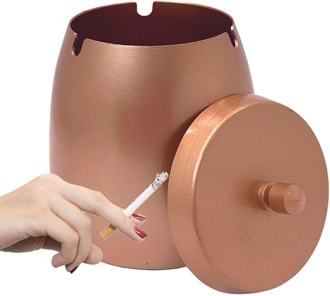 Ash Tray, Large Outdoor Ashtray with Lid, Ashtray for Outside Patio, Stainless Steel Windproof Smokeless Ash Tray for Balcony, Ashtrays for Smokers, Cigar, Home Office Decoration