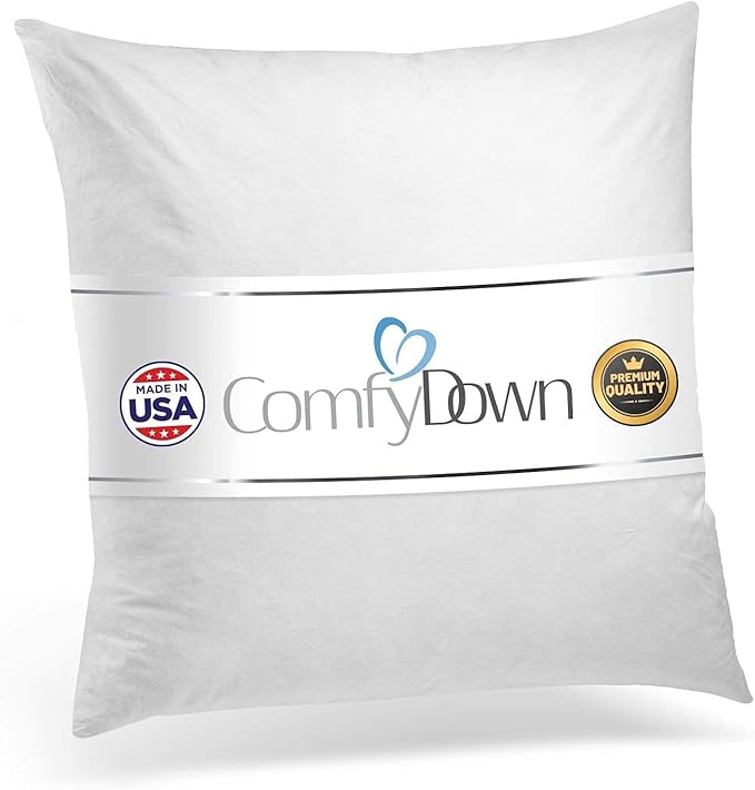 ComfyDown 22X22 Decorative Throw Pillow Insert, Down and Feathers Fill, 100% Cotton Cover 233 Thread Count, Square Pillow Insert - Made in USA (Single)