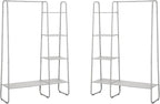 SunnyPoint Open Closet Garment Rack with 4-Tier Shelves & Bottom Storage Shelf, Freestanding Open Wardrobe Clothes Rack Organizer with Hanging Rod for Bedroom Closet. (OFF-WHITE)