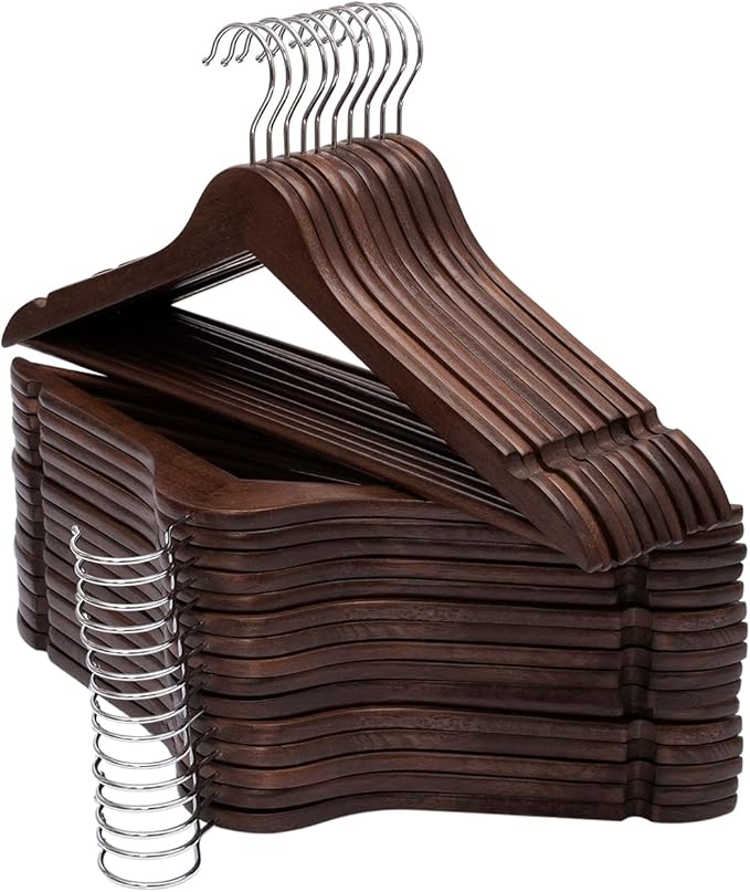 ELONG HOME Solid Wooden Hangers 30 Pack, Wood Suit Hangers with Extra Smooth Finish, Precisely Cut Notches & Chrome Swivel Hook, Wooden Clothes Hangers for Shirt Coat Jacket Dress