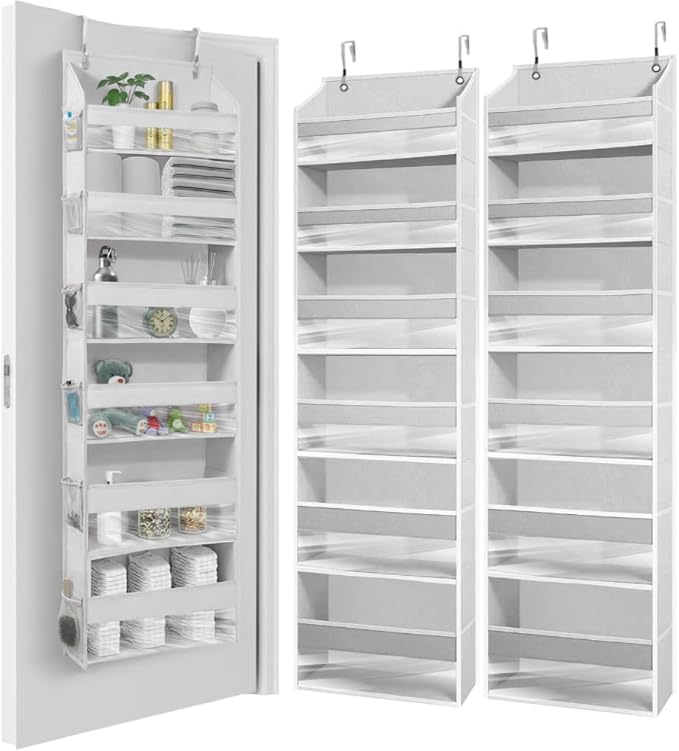 HOMELUX THEORY UPGRADED 6 Tiers Over The Door Organizer Hanging - 100D EXTRA THICK & 50lbs HUGE CAPACITY, 12 Side Mesh Pockets Over The Door Shoe Organizer, Hanging Closet Organizer (Light Gray, 2pc)