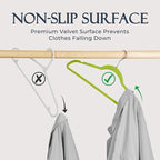 HOUSE DAY Vibrant Green Velvet Hangers 60 Pack, Non Slip Clothes Felt Hanger Heavy Duty for Coat, Premium Slim Space Saving Suit Hangers for Closet Organizer, 360° Rotating Silver Hook